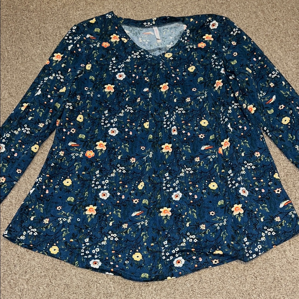 Bestbee pajama set navy floral with long sleeve tee size large